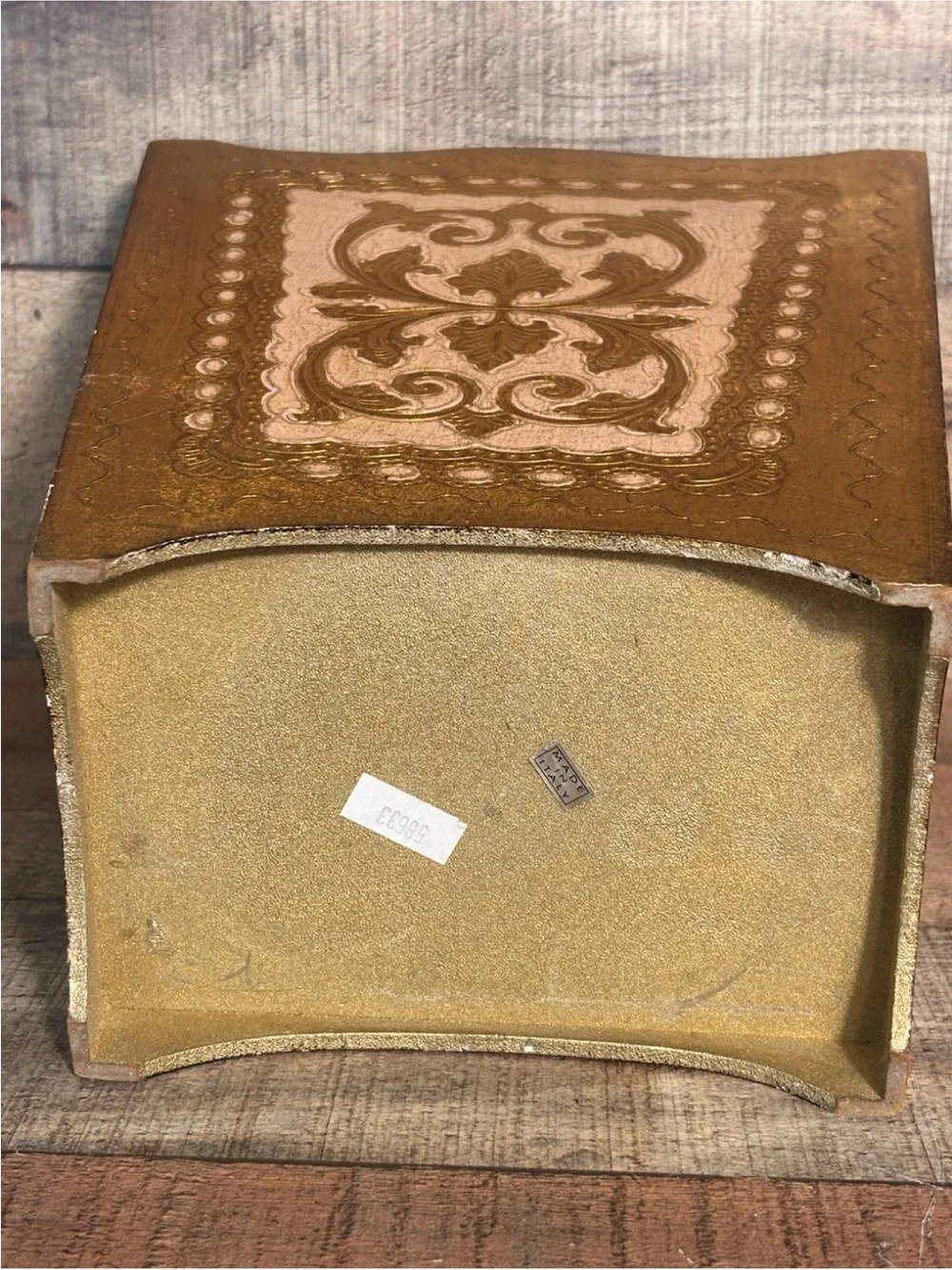 Vintage Italian Waste Paper Basket Florentine Gold Gilt Wood 11.5” Trash Bin